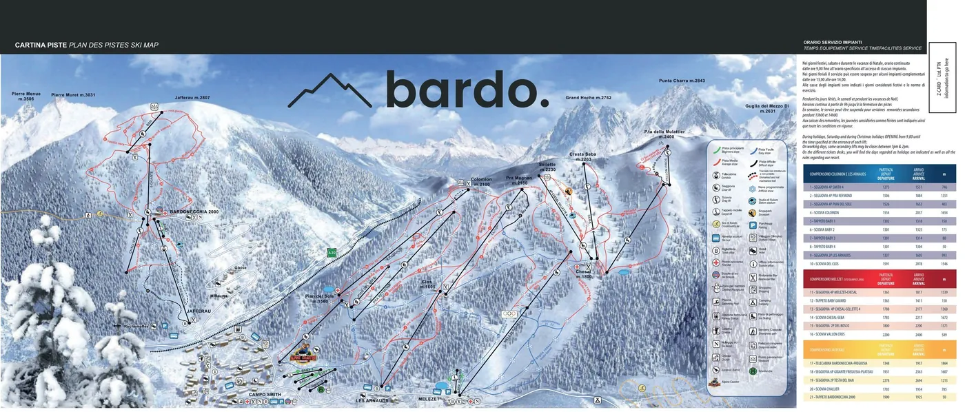 Mapa tras narciarskich w Bardonecchii