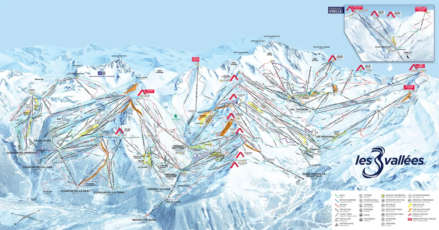 Mapa tras narciarskich w Brides-les-Bains