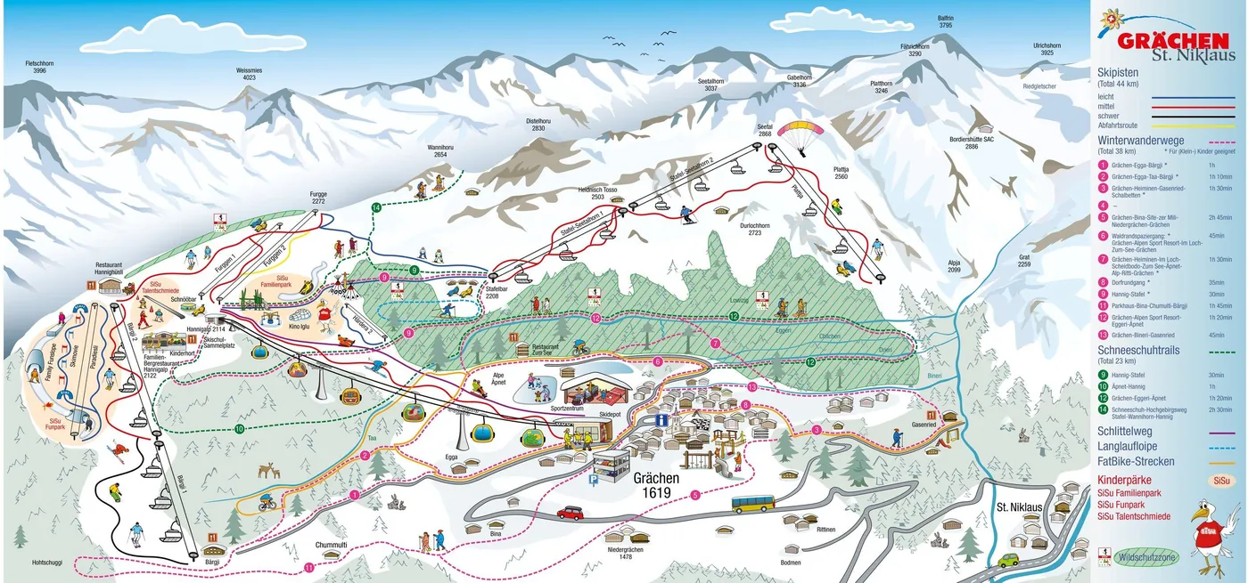 Mapa tras narciarskich w Grächen
