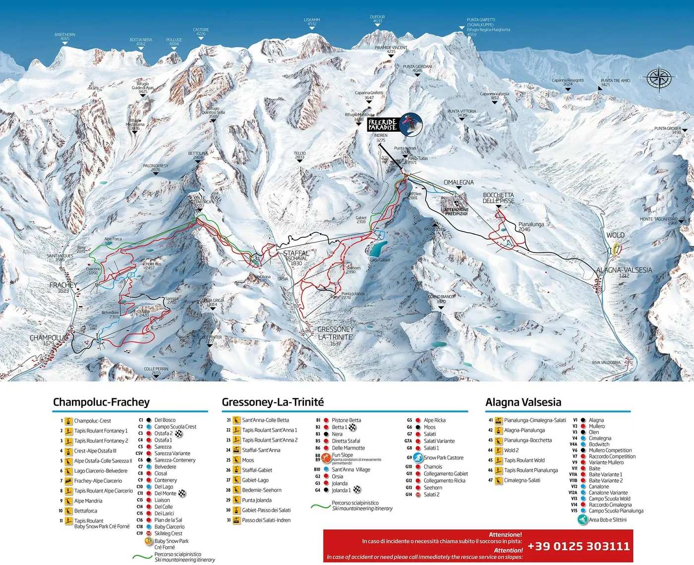 Mapa tras narciarskich w Gressoney-La-Trinité