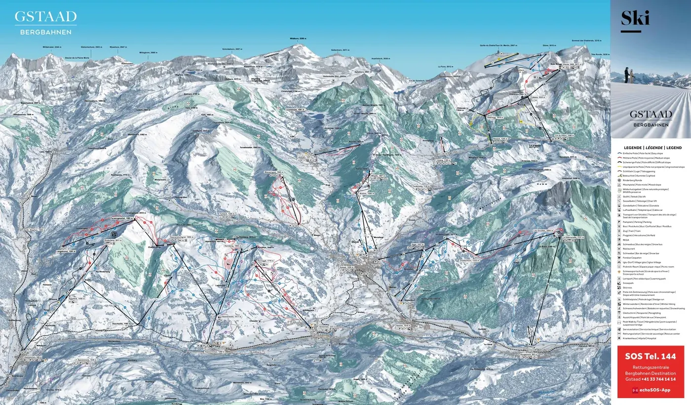 Mapa tras narciarskich w Gstaad