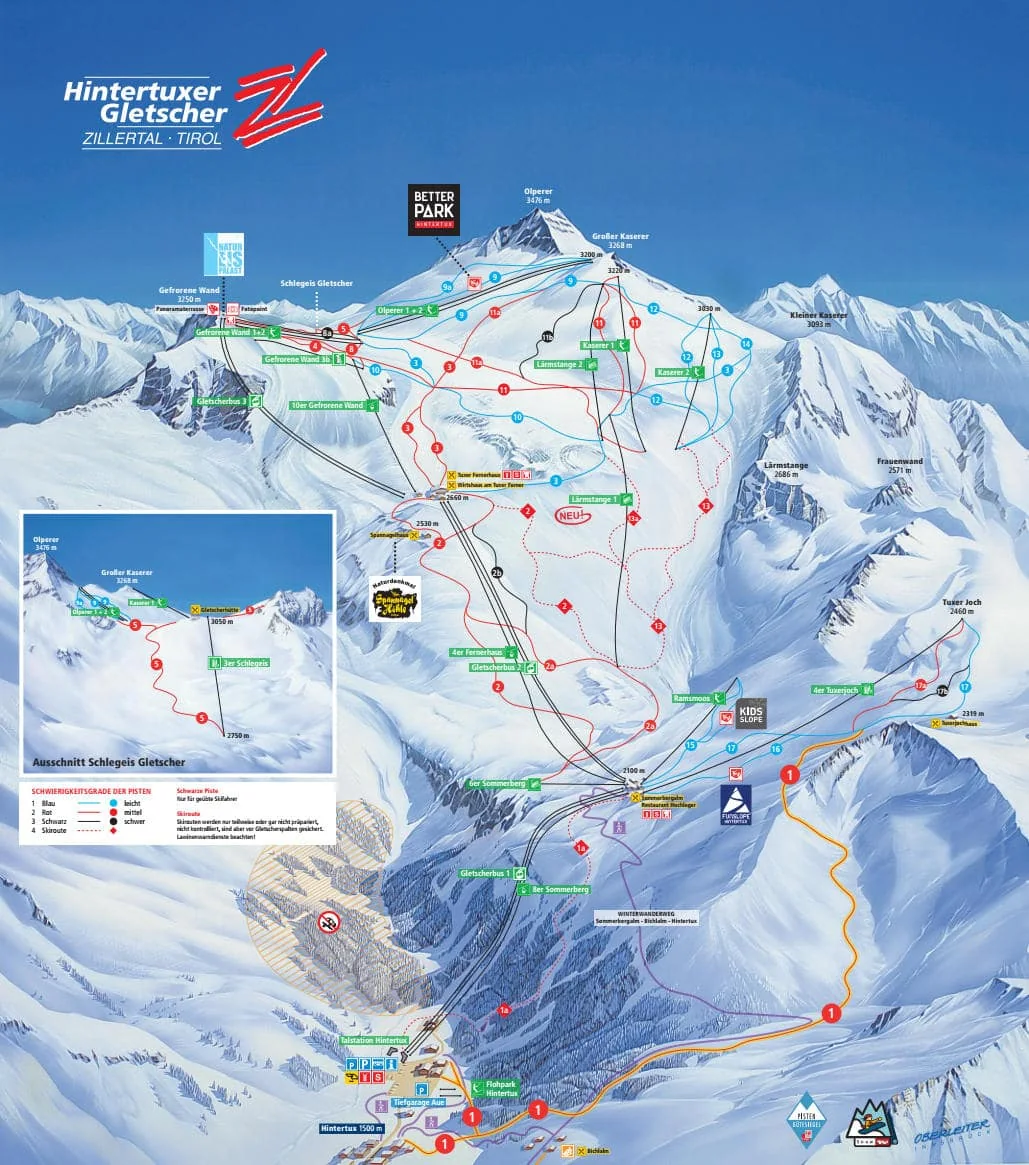 Mapa tras Hintertux