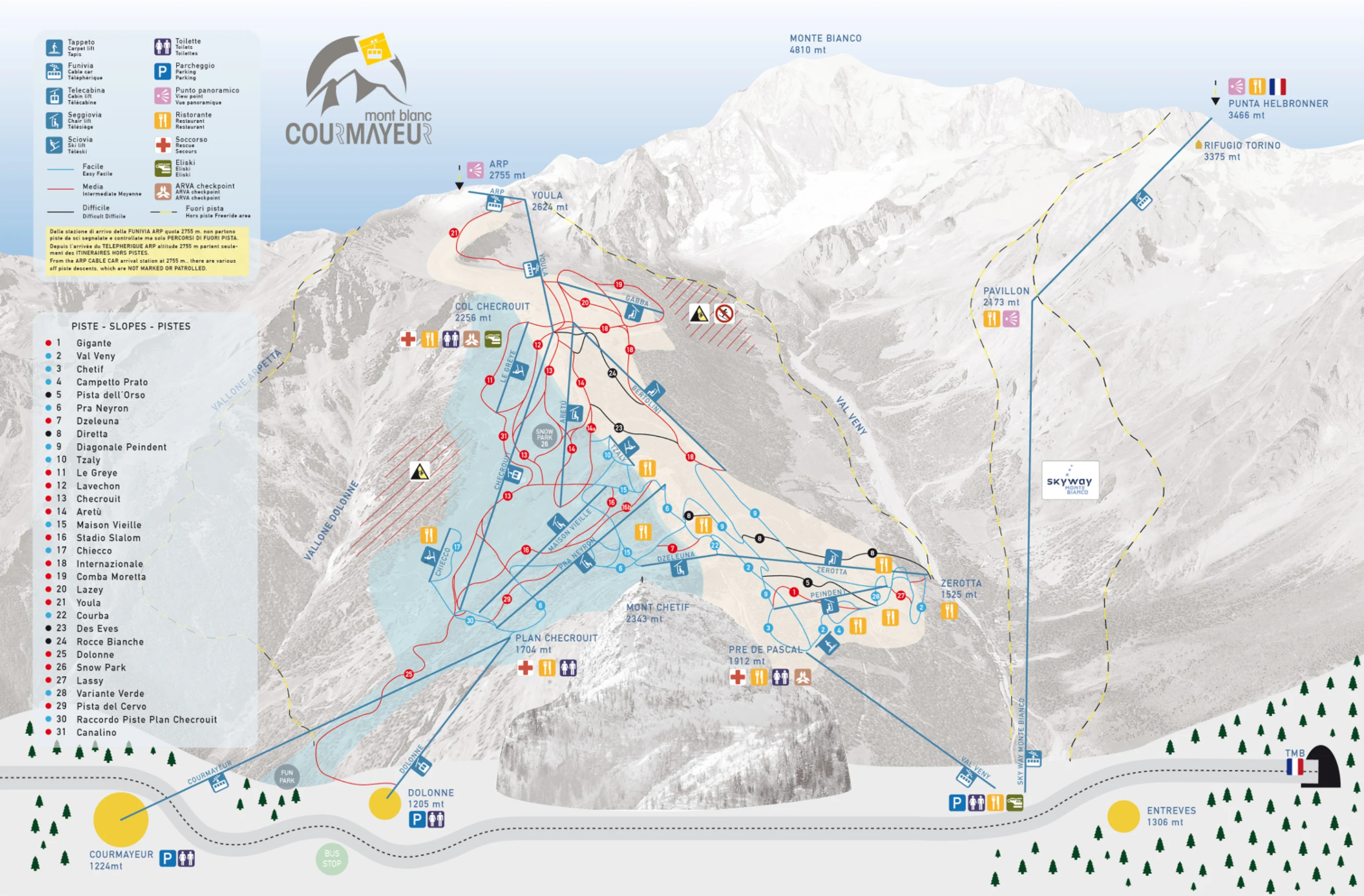 Mapa tras narciarskich w Courmayeur