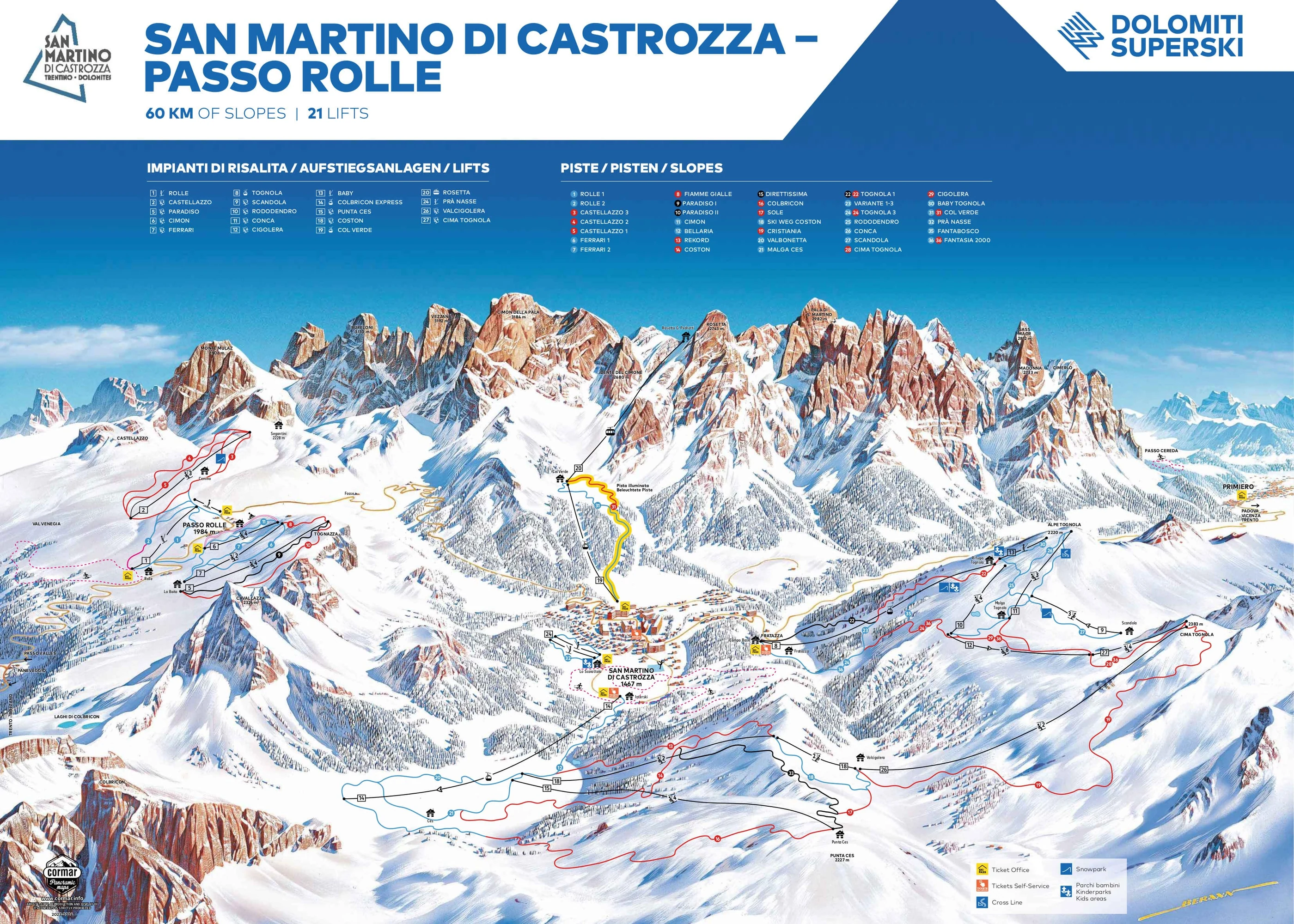 Mapa tras narciarskich w San Martino di Castrozza