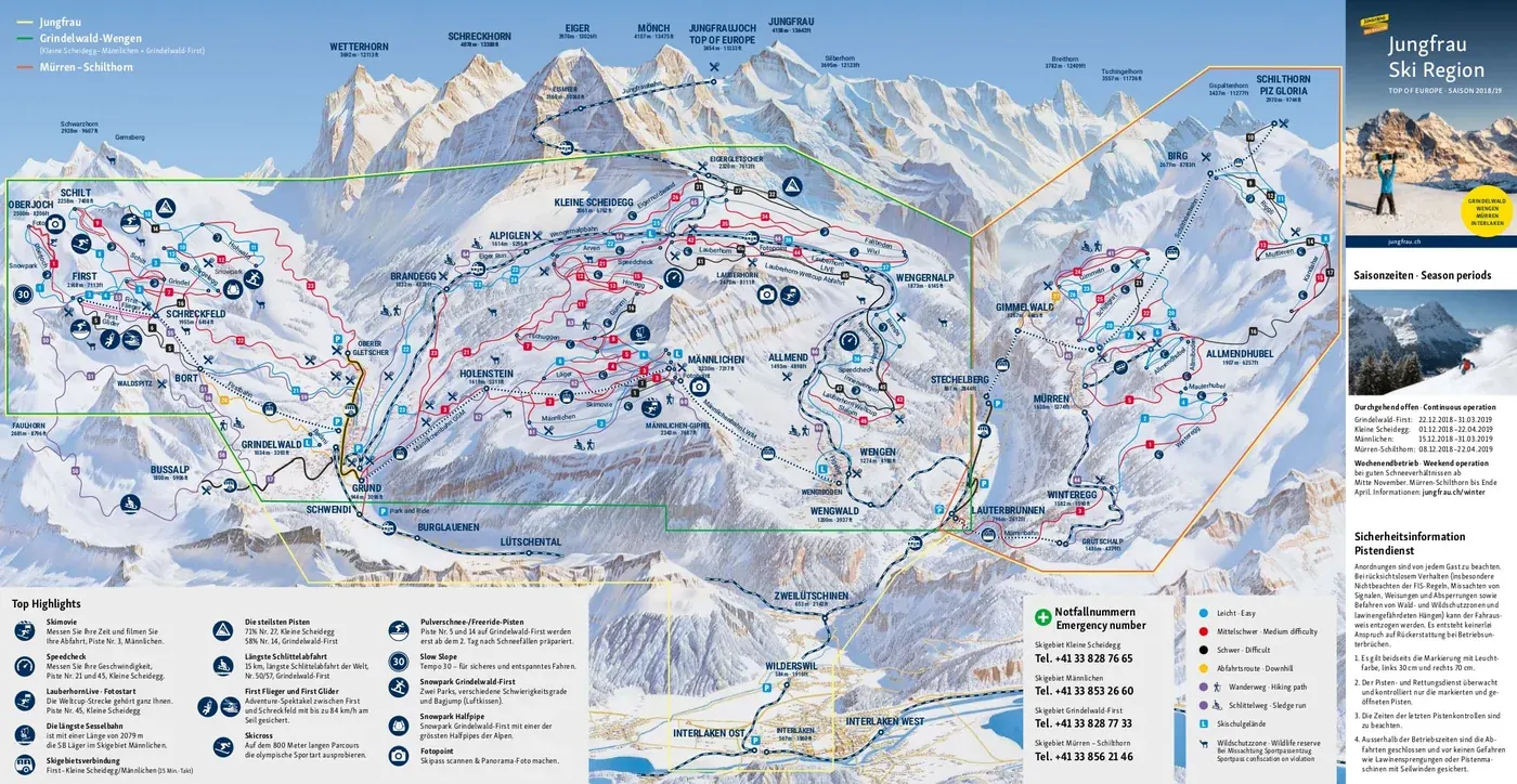 Mapa tras narciarskich w Mürren