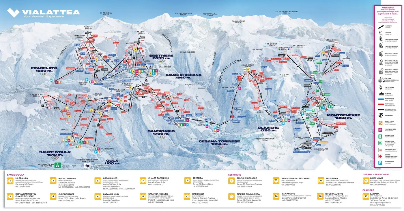 Mapa tras narciarskich w Sauze d'Oulx