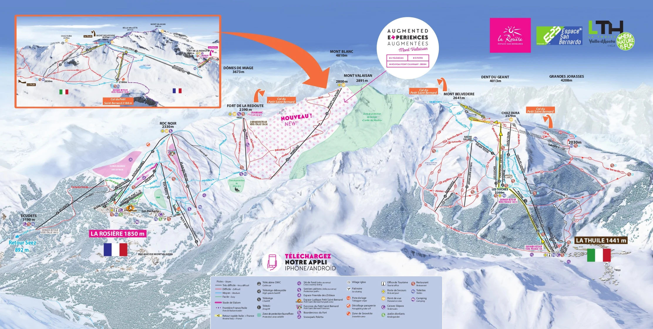 Mapa tras La Rosiere, trasy, wyciągi i zjazdy